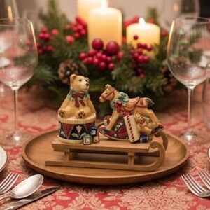 Fitz & Floyd Old FASHION CHRISTMAS Salt & Pepper Shakers Rocking Horse And Bear